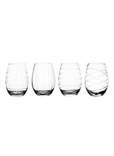 Stemless Etched Wine Glasses - Set of 4 Stemless Goblets for Red or White Wine - 17-Oz. - Le'raze by G&L Decor Inc