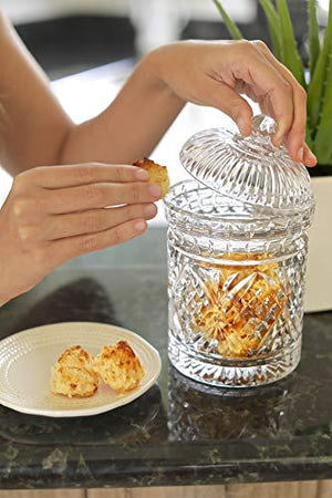 Elegant Crystal Candy Jar with Lid, Glass Biscuit Jar – Cookie Jar for Food Storage and Organization – 24 ounce Diamond-faceted Crystal Dish - Le'raze by G&L Decor Inc