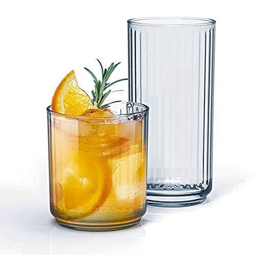 16pc - Classic Line Textured Optic Design Highball Drinking Glasses - Tumbler Drinkware Set of 8-16oz. Coolers & 8-10oz. OTRs - Le'raze by G&L Decor Inc