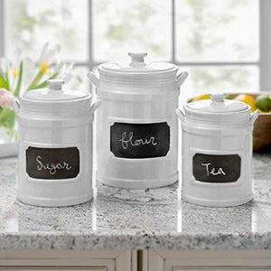 Kitchen Canister Set 3 Piece Airtight Canisters - Ceramic Food Storage Jars for Kitchen and Bathroom | Decorative White Ceramic Canister Set - Le'raze by G&L Decor Inc