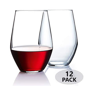Stemless Wine Glasses [Set of 12] Elegant Wine Glass Great For White Or Red Wine, 19 oz, Clear Glass - Le'raze by G&L Decor Inc
