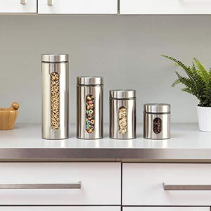Quality Stainless Steel Canister Set for Kitchen Counter with Glass Window & Airtight Lid - Food Storage Containers with Lids Airtight - Pantry Storage and Organization Set - Le'raze by G&L Decor Inc