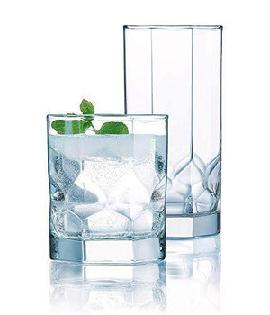 Set of 16 Clear Drinking Glasses, Tumbler and Rocks Glass Set, Home & Party Glassware Set- Durable Drinking Glasses - Le'raze by G&L Decor Inc
