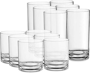 Elegant Acrylic Drinking Glasses [Set of 16] Attractive Clear Plastic Tumblers - Unbreakable Drinkware Set Ideal for Indoor and Outdoor - Kid Friendly - Le'raze by G&L Decor Inc