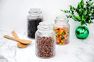 3pc Glass Canisters Set for Kitchen Counter with Airtight Lids - Retro Design - Pantry Organization Food Storage Containers for Cookies, Tea, Sugar, Candy Jars, and More. - Le'raze by G&L Decor Inc