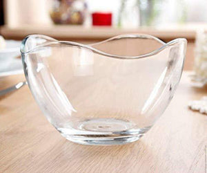 Glass Snack Bowl, 4-Piece Serving Glass Salad Bowl Set, Wavy Design - Le'raze by G&L Decor Inc