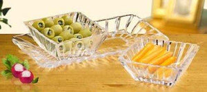 Set of 3 Crystal Appetizer Relish Dish, Two Square Appetizer Snack Bowls And One Serving Tray 3-Piece Serving Platter, Condiment Pots, - Le'raze by G&L Decor Inc
