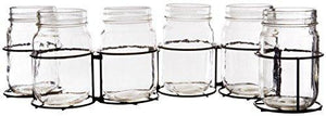 Set of 6 Clear Glass Mason Jars Flatware Caddy Organizer,Votive Candle Holder,flower vase, Mason Jars With Adjustable Metal Rack,Set for Home & Parties, In Gift Box - Le'raze by G&L Decor Inc