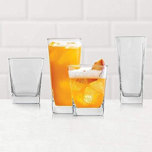 Set of 16 Square Base with Rounded Top Drinking Glasses - Le'raze by G&L Decor Inc
