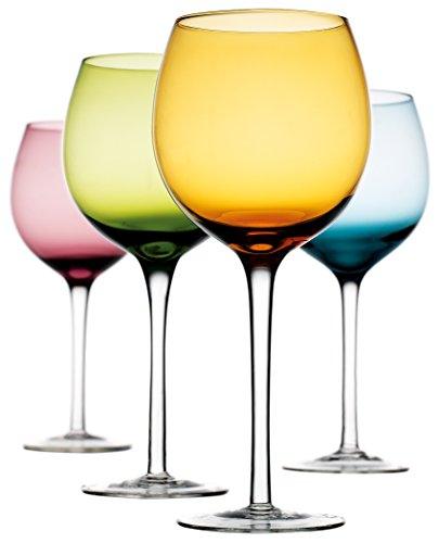 Home Essentials Tuscana Asst Color 16oz Wine Glass S/4 [HE/Wht Box] - Le'raze by G&L Decor Inc