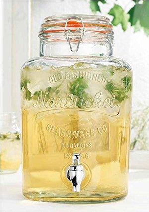 Durable Glass Beverage Dispenser with Locking Clamp & Spigot ~ 2.15 Gallons Thick Glass Jug Bar & Party Centerpiece, Nantucket Drink Dispenser - Le'raze by G&L Decor Inc