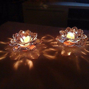Le’Raze Crystal Votive Candle Holder, Glass Tea Light Lotus Candle Holders, Set of 2, Decoration for Home, Table, Buffet, Desk, Spa, Wedding or Party - Le'raze by G&L Decor Inc