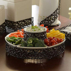 Elegant Serving Platter,7-Piece Section Serving Dish Ceramic and Pressed Metal, Ideal for Appetizers, Salad, Party Bowl, Relish Dish, Chip and Dip Set - Le'raze by G&L Decor Inc