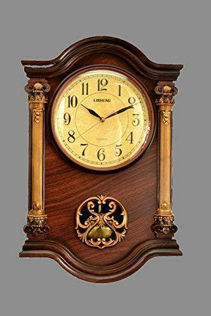 Le'raze 22 x 15 x 3-Inch Grandfather Wall Clock with Swinging Pendulum, Mahogany/Gold - Le'raze by G&L Decor Inc