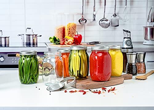 Set of 6 - 32oz Glass Mason Jars with lids - Airtight Band + Marker & Labels - Canning Jars with Lid - Regular Mouth - Ideal for Jelly Jar, Jam, Honey, Wedding Favors, Spice Jars, Meal Prep, Smoothie Cups, Preserving, Canning Rack. - Le'raze by G&L Decor Inc