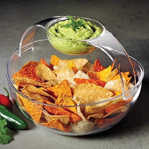 Acrylic Chip and Dip Serving Bowl, Clear Serving Dish Bowl Great for Chips, Dips, Appetizer, Fruit Bowl, Salad and Snack – Elegant Chips and Dip Plate - Le'raze by G&L Decor Inc
