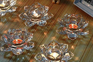 Le’Raze Crystal Votive Candle Holder, Glass Tea Light Lotus Candle Holders, Set of 2, Decoration for Home, Table, Buffet, Desk, Spa, Wedding or Party - Le'raze by G&L Decor Inc