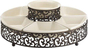 Elegant Serving Platter,7-Piece Section Serving Dish Ceramic and Pressed Metal, Ideal for Appetizers, Salad, Party Bowl, Relish Dish, Chip and Dip Set - Le'raze by G&L Decor Inc