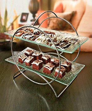 2 Tier Round Server Stand with Trays - Tiered Serving Platter - Perfect for Cake, Dessert, Shrimp, Appetizers & More - Le'raze by G&L Decor Inc
