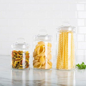 Clear Glass Candy Dish/Cookie Tin/Apothecary Jar Canister Set with Air Tight Lid, with Elegant Loop Handle, Home Basic Food Storage & Organization Set - Le'raze by G&L Decor Inc
