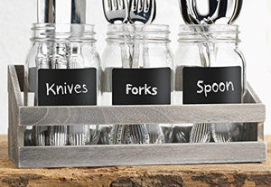Kitchen Utensil Holders - Set of 3 Glass Mason Jars Utensil Caddy/Flower Vase On Wood Tray for Easy Carrying to Your Dinning Table, Backyard or Patio - Le'raze by G&L Decor Inc