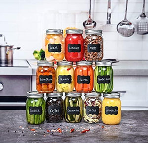 Set of 12 - 32oz Glass Mason Jars with lids - Airtight Band + Marker & Labels - Canning Jars with Lid - Regular Mouth - Ideal for Jelly Jar, Jam, Honey, Wedding Favors, Spice Jars, Meal Prep, Smoothie Cups, Preserving. - Le'raze by G&L Decor Inc
