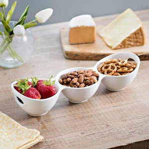 Elegant Pure White 3 Section Divided Bowls Server Relish Tray, with Handles, Buffet Server for Candy, Nuts and Dips. 3-Section Dip and Condiment Server - Le'raze by G&L Decor Inc