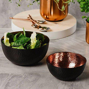 Set Of 3 Piece Hammered Copper Plated Stackable Mixing Bowls, Storage Bowl Set, Hammered Mixing Bowls Black Matte With Copper Interior - Le'raze by G&L Decor Inc