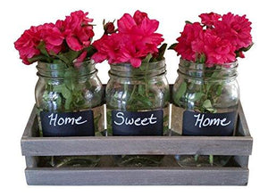 Kitchen Utensil Holders - Set of 3 Glass Mason Jars Utensil Caddy/Flower Vase On Wood Tray for Easy Carrying to Your Dinning Table, Backyard or Patio - Le'raze by G&L Decor Inc