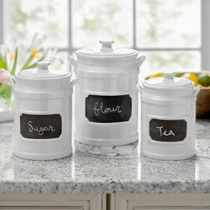Set of 3 Quality Porcelain Airtight Canister Set - Bathroom or Kitchen Containers, Reusable Chalkboard, White Food Storage Jars - Le'raze by G&L Decor Inc