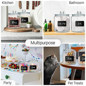 Set of 2 Glass Cookie Jars + Labels & Marker - 1 Gallon Canister Sets for Kitchen Counter with Airtight Lids, Sugar Packet Holders Food Storage Containers with Lids Airtight for Pantry, Flour, Sugar, - Le'raze by G&L Decor Inc