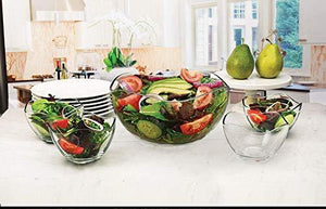 Glass Snack Bowl, 4-Piece Serving Glass Salad Bowl Set, Wavy Design - Le'raze by G&L Decor Inc