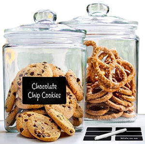 2pc Canister Set for Kitchen Counter + Labels & Marker - Glass Cookie Jars with Airtight Lids - Food Storage Containers with Lids Airtight for Pantry - Flour, Sugar, Coffee, Cookies, etc. - Le'raze by G&L Decor Inc