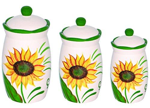 Set of 3 Sunflower Design Hand Painted Ceramic Canister Jars with Tight Lids for Kitchen or Bathroom.quality Airtight Jar with Lids, with Wide Mouth, Looks Great on Your Kitchen Counters - Le'raze by G&L Decor Inc