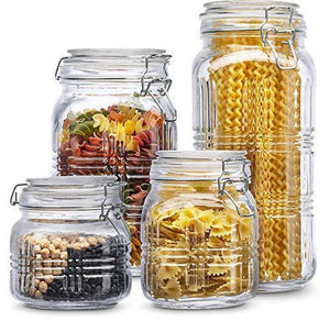 Glass Canisters Set for The Kitchen, Set Of 4 Flour Sugar Canisters with Airtight Lids - Glass Food Storage Jars for Kitchen, Bathroom and Pantry Organization - Le'raze by G&L Decor Inc