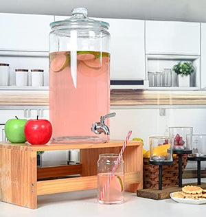 2 Gallon Beverage Serveware with Stainless Steel Spigot + Marker & Chalkboard 100% Leakproof Glass Drink Dispenser for Parties with Spout, Airtight Beverage Dispenser for Water Juice Laundry - Le'raze by G&L Decor Inc