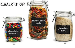 Set of 3 Glass Canister Chalkboard and Chalk Jars With Trigger Airtight Tight Lids for Kitchen Countertop and Bathroom Clear, Round, Food, Cookie, Cracker, Storage Containers - Le'raze by G&L Decor Inc