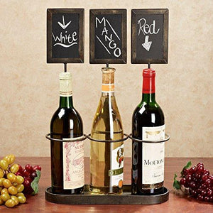 Le'raze Metal Wine Bottle Holder with Chalkboard Signs Holds 3 Bottles of Wine, Simple Design Bottle Rack for Any Kitchen or Dining Room Decor - Le'raze by G&L Decor Inc