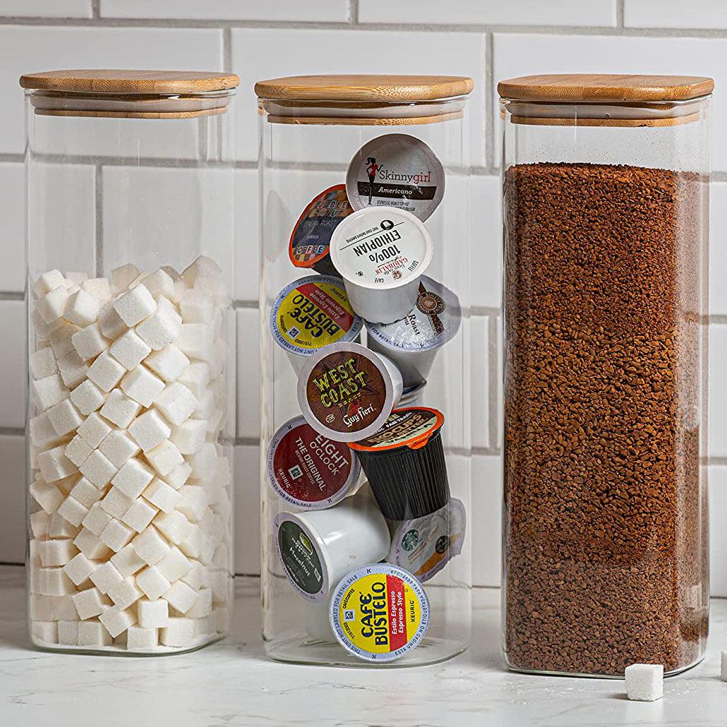 Bamboo Airtight Glass Jar Organizer Set, Plastic-Free