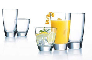 16-piece Elegant Glassware Set, Durable Solar Drinking Glasses - Includes 8 Cooler Glasses (17oz) and 8 Rocks Glasses (13oz). - Le'raze Decor