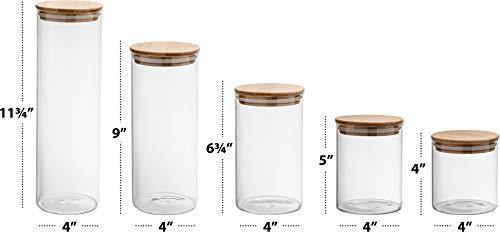 YUNCANG Glass Storage Jars [Set of 5],Clear Glass Food Storage Containers with Airtight Bamboo Lid Stackable Kitchen Canisters for Candy,Cookie,Rice