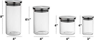 Canister Set for Kitchen Counter Set of 4, Glass Jars with Airtight Stainless Steel Lid, Clear Food Storage Container Ideal for Flour, Sugar, Coffee, Candy, Snack and More - Le'raze Decor