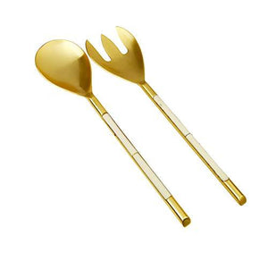 Gold Stainless Steel Salad Servers With White Handle 2-Piece Salad Server Fork & Spoon Set - Le'raze by G&L Decor Inc