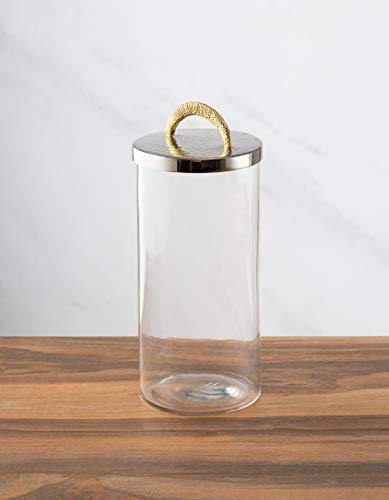 Elegant Glass Kitchen Canister with Hammered Metal Lid and Gold Handle, Glass Storage Jar for Kitchen, Bathroom and Pantry Organization Ideal for Flour, Sugar, Coffee, Candy and Snack - 6.5"H - Le'raze by G&L Decor Inc