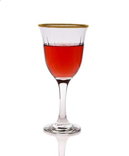 Crystal Red Wine Glasses with Gold Band Design, Set of 6 - Le'raze by G&L Decor Inc