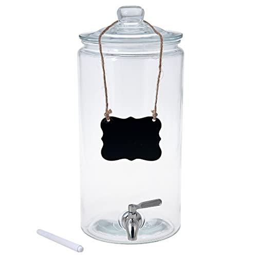 Zhehao 2 Pcs 0.8 Gallon Glass Beverage Dispenser Vintage Crystal Beverage  Dispenser Clear Drink Dispenser with Spigot and 2 Wooden Chalkboard Wide