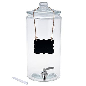 2 Gallon Beverage Serveware with Stainless Steel Spigot + Marker & Chalkboard 100% Leakproof Glass Drink Dispenser for Parties with Spout, Airtight Beverage Dispenser for Water Juice Laundry - Le'raze by G&L Decor Inc