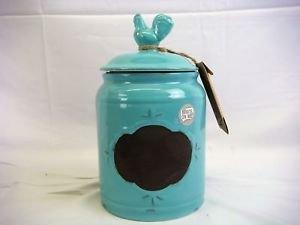 Ceramic Aqua Jar with Lid With Chalkboard With Rooster Finial Lid, Small Canister, Classic Vintage Design for Flour, Sugar, Cookies