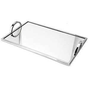 Elegant Silver Mirror Tray with Chrome Edging & Handles - Rectangle Vanity Tray 16” x 10” - Le'raze by G&L Decor Inc