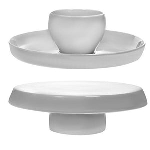 Ceramic Chip and Dip Server Bowl and Footed Cake/cookie Stand 2 in 1 Serving Platter, White, Round, - Le'raze by G&L Decor Inc